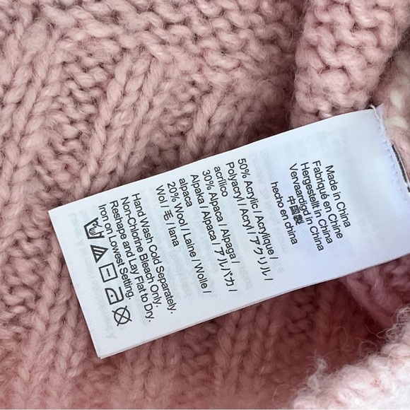 J. Crew Pink Cream Snowflake Turtleneck Holiday Oversized Cozy Sweater Women's L - Picture 6 of 10
